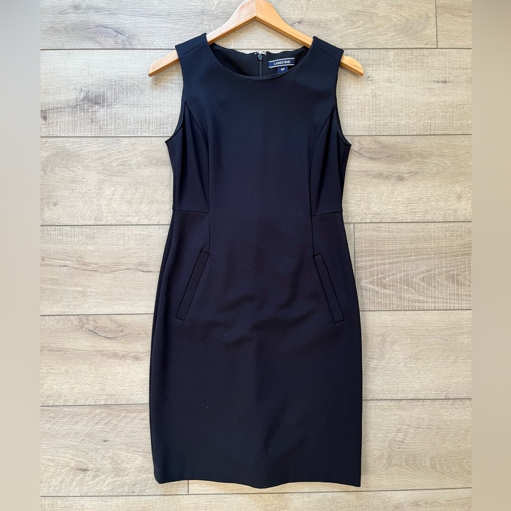 LANDS END navy blue sleeveless mini sheath dress size 4 petite